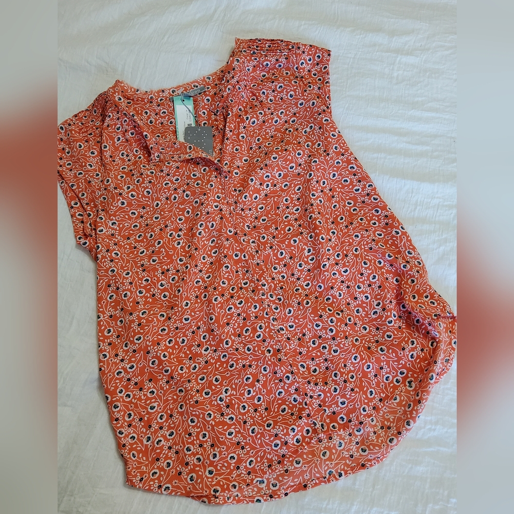 Daniel Rainn Bernal Split Neck Blouse in Orange Size Medium NWT